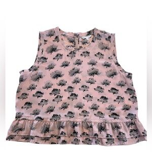 Rebecca Minkoff Tanya Blouse Women's Sleeveless Ruffle Hem Pink and Black Size L